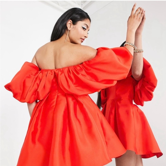 ASOS Red Ruffled Off-Shoulder Cocktail Dress - Picture 2 of 2
